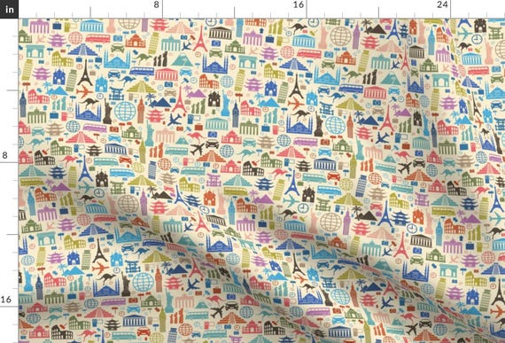 World Travel Fabric - Travel Icons By Sandityche - Travel Globetrotter Tourist Tourism Global Cotton Fabric By The Yard With Spoonflower