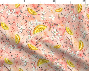 Pink Lemonade Fabric - Pink Lemonade By Anniedrawsthings - Watercolor Lemon Kitchen Decor Cotton Fabric By The Yard With Spoonflower