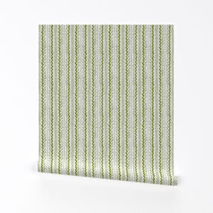 Wavy Stripe Removable Peel and Stick Wallpaper - Botanical Garden Olive Green - Wall Art Wall Decor - Scout Stripe Olive by whitneyenglish