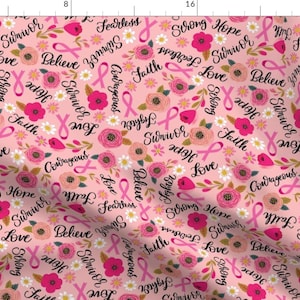 Breast Cancer Fabric - Breast Cancer Words Of Encouragement By Cynthiafrenette - Women Adult Cotton Fabric By The Yard With Spoonflower