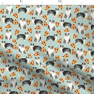 Australian Shepherds + Pizza Fabric - Blue Merle Aussie Dog Australian Shepherds By Petfriendly - Cotton Fabric By The Yard With Spoonflower
