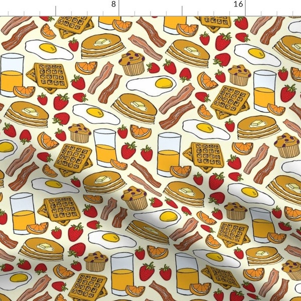 Breakfast Fabric - Most Important Meal By Lprspr - Waffle Toast Pancake Egg Strawberry Muffin Cotton Fabric By The Yard With Spoonflower