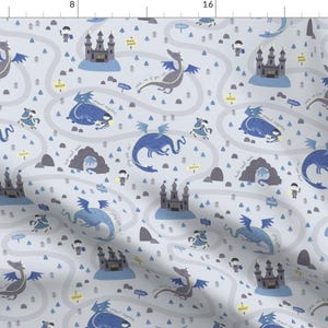 Dragon Fabric - Beware Dragon By Ewa Brzozowska - Dragon Castle Novelty Map Boy Nursery Apparel Cotton Fabric By The Yard With Spoonflower