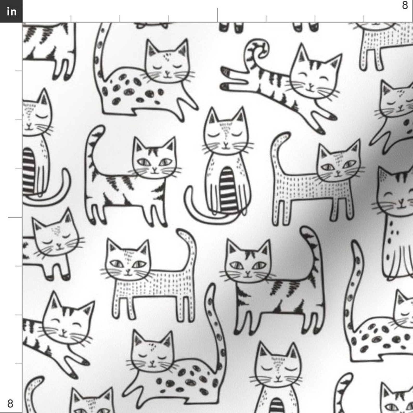 Cats Black White Fabric Cats With Stripes Black White by - Etsy UK