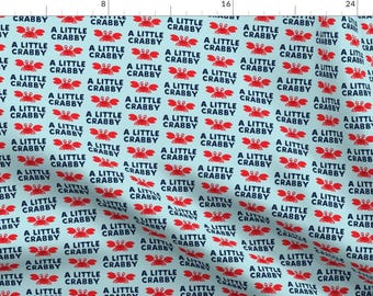 Crab Nautical Fabric - A Little Crabby By Littlearrowdesign - Crab Blue Red Swimsuit Coastal Crab Cotton Fabric By The Yard With Spoonflower