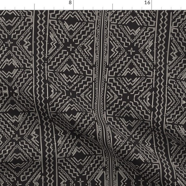 Black Mudcloth Fabric - African Mud Cloth Natural On Black Tribal Print By Jenlats - Mudcloth Cotton Fabric By The Yard With Spoonflower