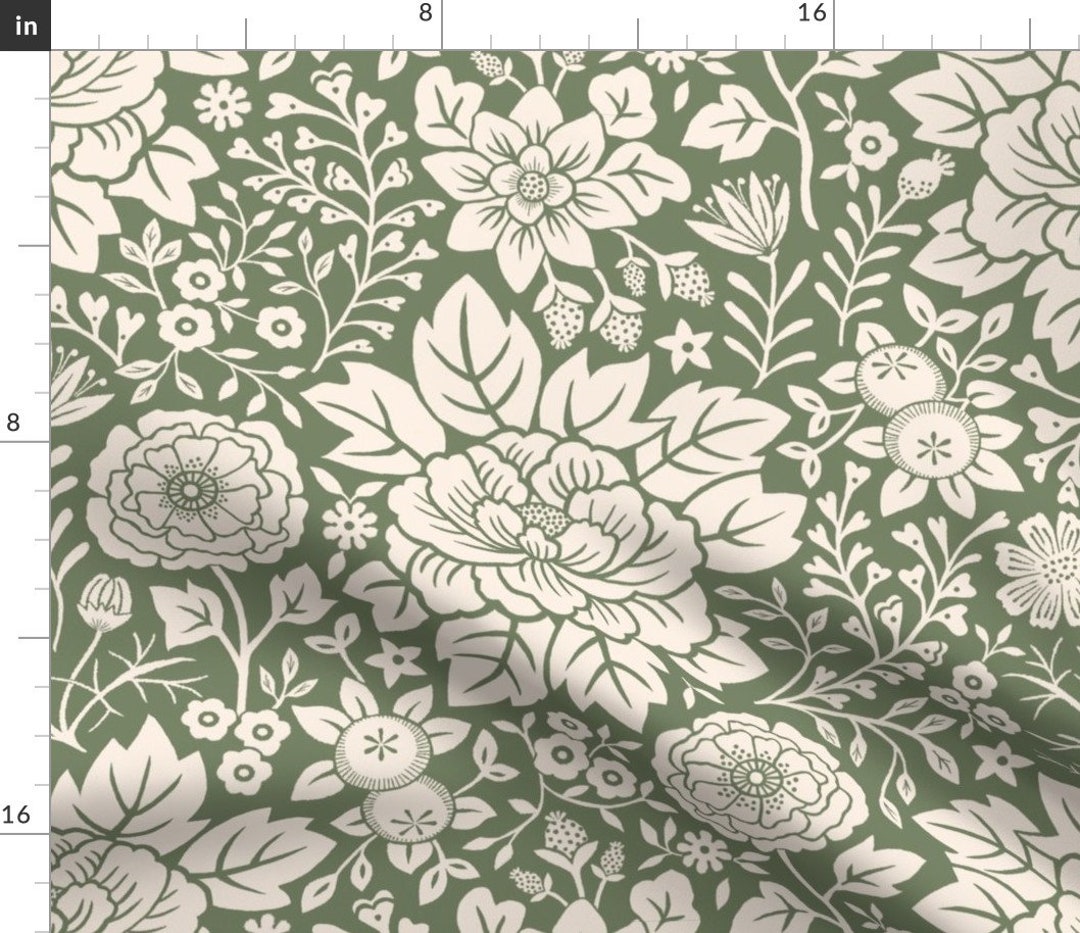 Sage Green Floral Fabric the Printmakers Garden by Annaaho Hand Drawn ...