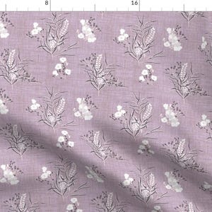 Purple Linen Tiny Floral Fabric - Kalami Bouquet By Holli Zollinger - White Flowers Print Linen Cotton Fabric By The Yard With Spoonflower