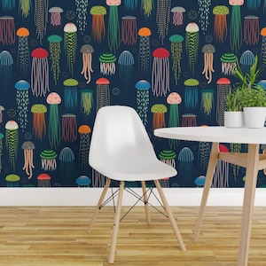 Jellyfish Peel and Stick Wallpaper - Nautical Underwater Sea Life Ocean Animals - Removable Wall Decor Art - Just Jellies by katerhees image 1