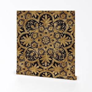 Carta da parati Bourgogne Tile - Piastrelle gialle e nere di Peacoquettedesigns - Rotolo di carta da parati autoadesiva rimovibile stampata personalizzata di Spoonflower