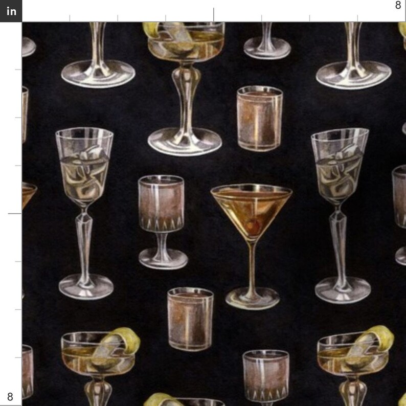 Prohibition Cocktails Fabric Alcohol by Marta Strausa Etsy UK