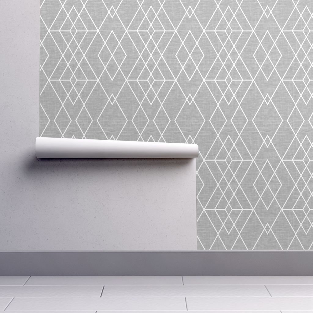 Gray Diamond Geometric Wallpaper Grid Texture Gray By Kimsa Etsy
