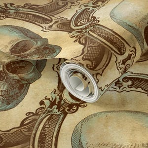 Gothic Wallpaper- Victorian Skulls By Thecalvarium - Goth Vintage Skull Custom Printed Removable Self Adhesive Wallpaper Roll by Spoonflower image 3