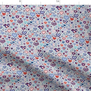 Hearts Fabric - Hearts - Blue, Pink Grey By Cecca - Pretty Heart Love Blue Red Valentine&#39;s Day Cotton Fabric By The Yard With Spoonflower