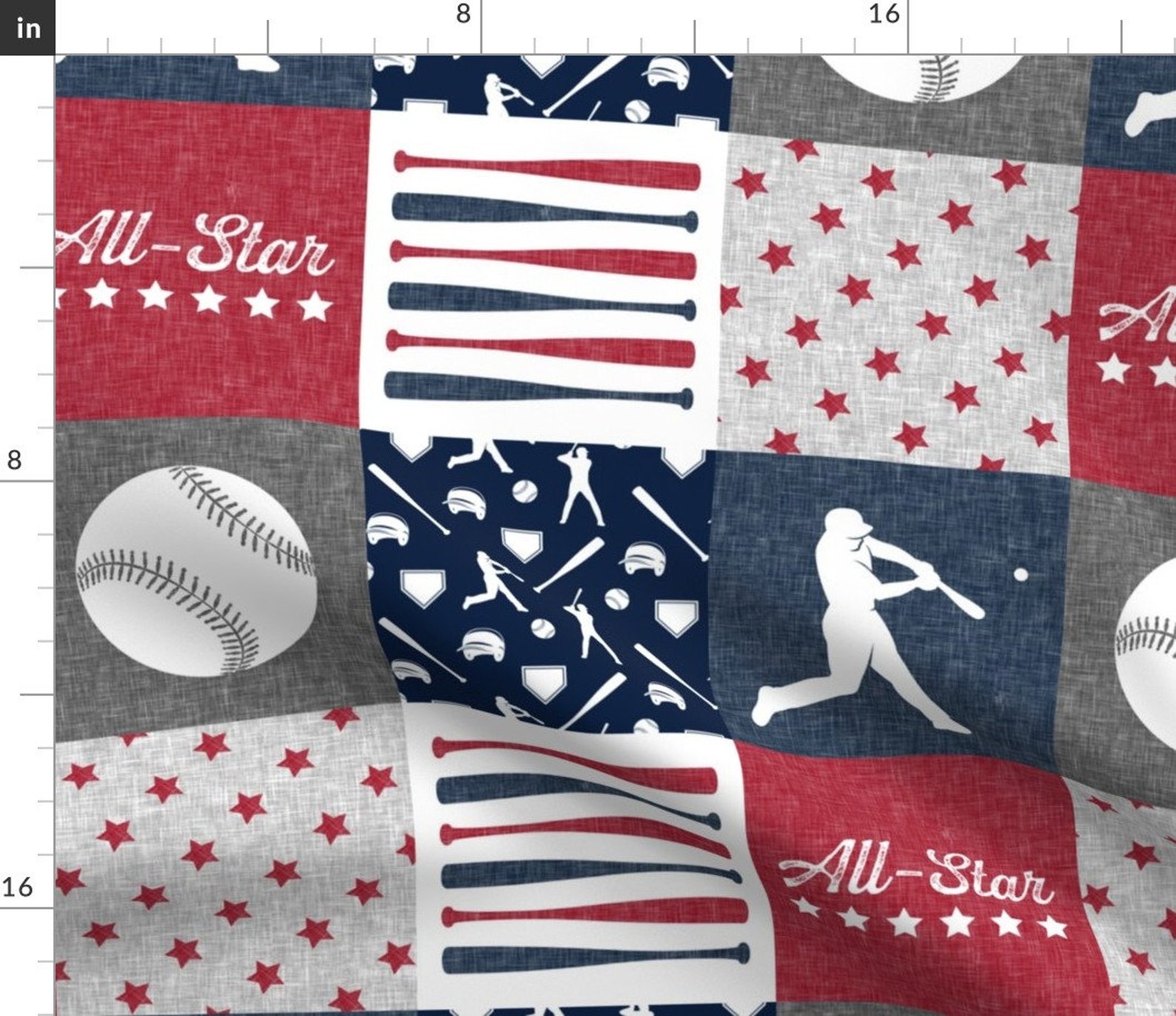 Baseball Fabric Allstar Red & Blue Patchwork Wholecloth Etsy