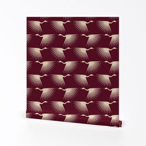 Art-Deco-Tapete - Art-Deco-Kraniche - Burgund von Katerhees - Burgunder Individuell bedruckte, entfernbare, selbstklebende Tapetenrolle von Spoonflower