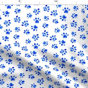 Paw Print Fabric - Watercolor Print By Misschiffdesigns - White Blue Cat Dog Animals Puppy Kitten Cotton Fabric By The Yard With Spoonflower