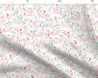 Baby Girl Unicorn Fabric - Unicorn Fields By Shelbyallison - Pink Nursery Unicorn Cotton Fabric By The Yard With Spoonflower