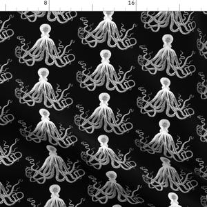 Octopus Fabric - Black Vintage Kraken Octopus Pattern By Inspirationz - Nautical Octopus Cotton Fabric By The Yard With Spoonflower
