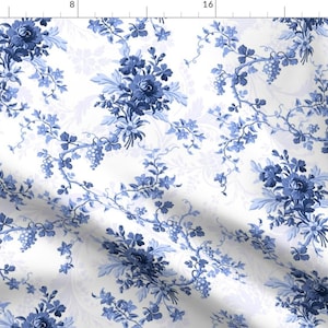 Blue Floral China Pattern Ink Fabric - Eloise Ink 1 By Lilyoake - Ink Blue Floral Pattern Vintage Cotton Fabric By The Yard With Spoonflower