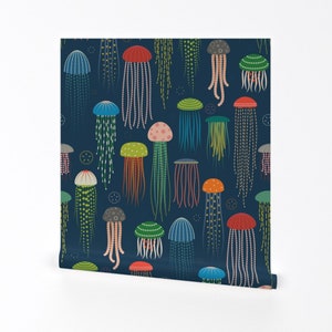 Jellyfish Wallpaper - Just Jellies - Lighter Blue Background By Katerhees - Custom Printed Removable Adhesive Wallpaper Roll by Spoonflower