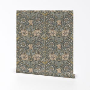 Arts And Crafts Removable Peel and Stick Wallpaper - English Garden Honeysuckle - Wall Art Wall Decor - Morris Neutral by peacoquettedesigns