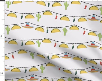 Cinco De Mayo Fabric - Fiesta De Tacos By Meredith Watson - Mexican inspired Food String Light Cotton Fabric By The Yard With Spoonflower