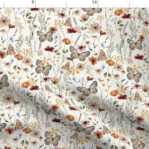 Rustic Floral Fabric - Pressed Wildflowers  by utart - Neutral Botanical Garden Bloom Meadow Wildflower Fabric by the Yard by Spoonflower