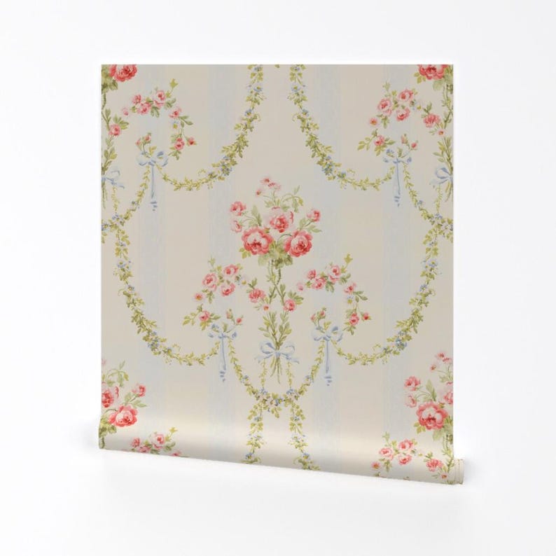 Feminine Floral Peel and Stick Wallpaper - Vintage Victorian Rococo - Removable Wall Decor Art - The Elysee by peacoquettedesigns image 2