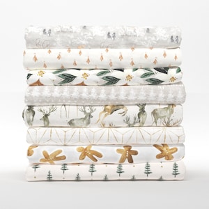 Holiday Cotton Fat Quarters - White Christmas Neutral Seasonal Collection Petal Quilting Cotton Mix & Match Fat Quarters by Spoonflower