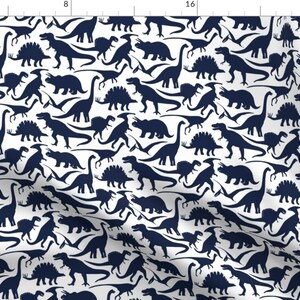 Dinosaur Fabric - Little Dinosaur Friends Indigo By Jillbyers - Navy and White Dinosaur Cotton Fabric By The Yard With Spoonflower image 1