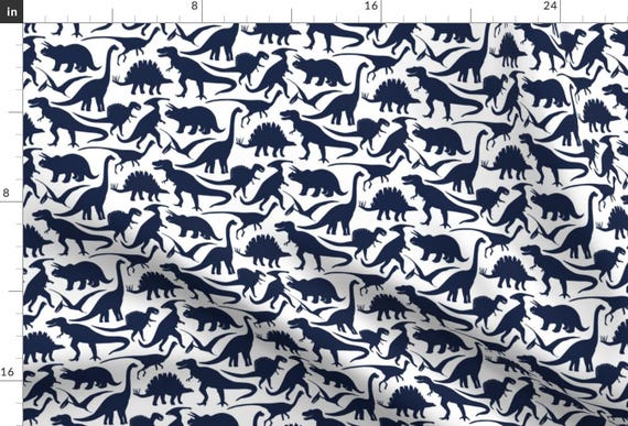 Dinosaur Fabric - Little Dinosaur Friends Indigo By Jillbyers - Navy and White Dinosaur Cotton Fabric By The Yard With Spoonflower