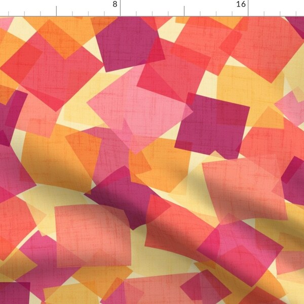 Retro Checks Fabric - Cheerful Geometric by emikundesigns - Red Pink Orange Warm Colors Bright Summer Fabric by the Yard by Spoonflower