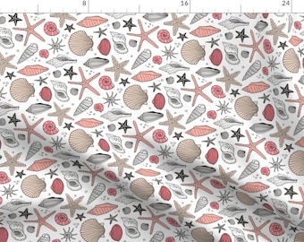 Seashell Fabric - Rotated Nautical Ocean Shells Peach Pink Beach Summer Vacation By Caja Design - Cotton Fabric By The Yard With Spoonflower