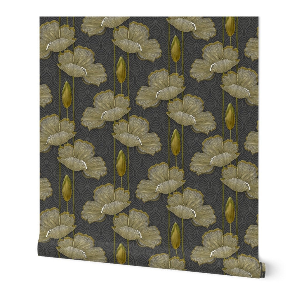 Art Deco Floral Wallpaper art Deco Fleurs Dor by J9design Etsy
