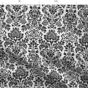 Floral Damask Fabric - Balmoral Damask White On Black By Peacoquettedesigns - Victorian Decor Cotton Fabric By The Yard With Spoonflower