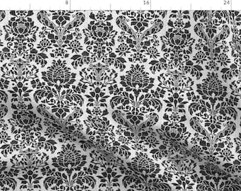 Floral Damask Fabric - Balmoral Damask White On Black By Peacoquettedesigns - Victorian Decor Cotton Fabric By The Yard With Spoonflower