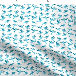 Bird Fabric - Bluebirds By Anda - Bird Bluebirds Woodland Modern Nursery Decor Animal Blue White Cotton Fabric By The Yard With Spoonflower