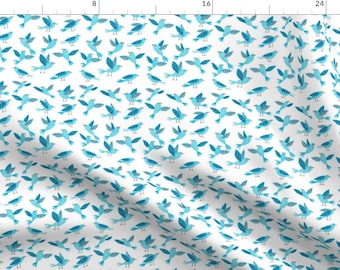 Bird Fabric - Bluebirds By Anda - Bird Bluebirds Woodland Modern Nursery Decor Animal Blue White Cotton Fabric By The Yard With Spoonflower