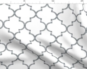 Ogee Fabric - Quatrefoil Silver Gray by willowlanetextiles - Geometric Classic Traditional Preppy Shapes Fabric by the Yard by Spoonflower