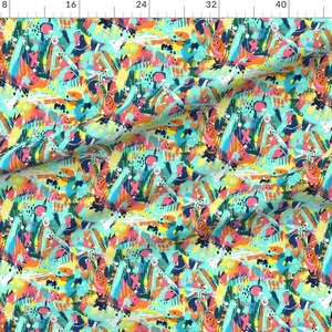 Abstract Fabric - Graffiti Niji By Zoe Ingram - Abstract Graffiti Spray Paint Teal White Coral Cotton Fabric By The Yard With Spoonflower imagen 2