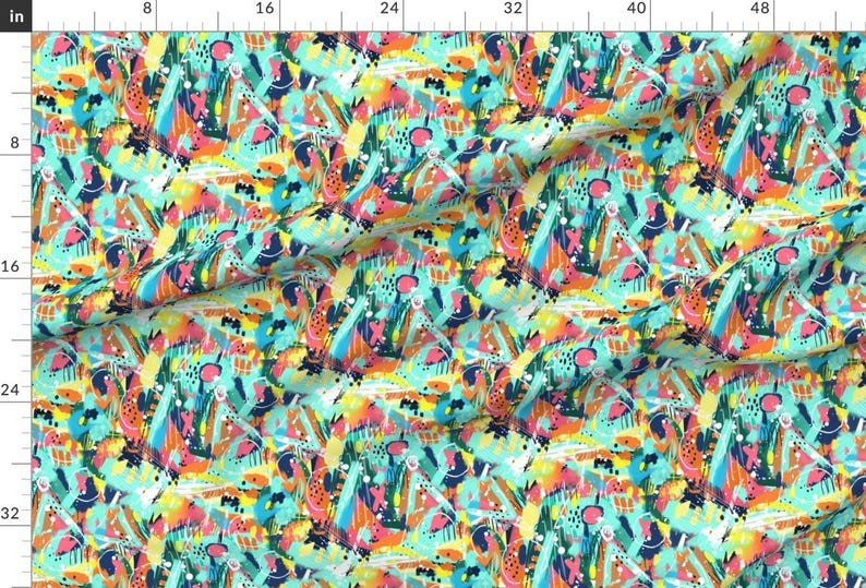 Abstract Fabric - Graffiti Niji By Zoe Ingram - Abstract Graffiti Spray Paint Teal White Coral Cotton Fabric By The Yard With Spoonflower imagen 2