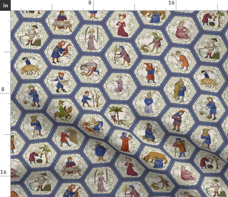 Medieval Fabric Medieval People Blue Frame by Ameliae Etsy UK