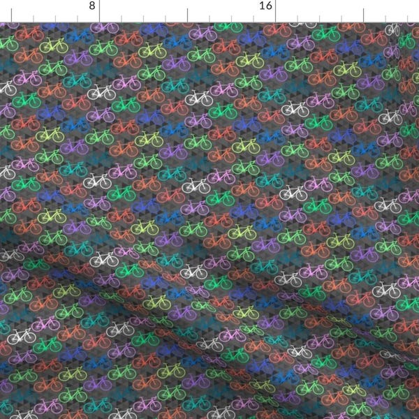 Bicycle Fabric - Bright Bikes By Abbieuproot - Bicycle Gray Yellow Green Red Blue Pink Triangle Cotton Fabric By The Yard With Spoonflower