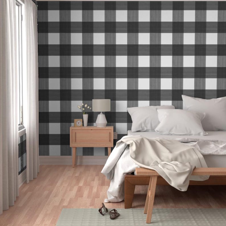 Buffalo Check Wallpaper - Black 6" Buffalo Plaid By Danika Herrick - Custom Printed Removable Self Adhesive Wallpaper Roll by Spoonflower image 5
