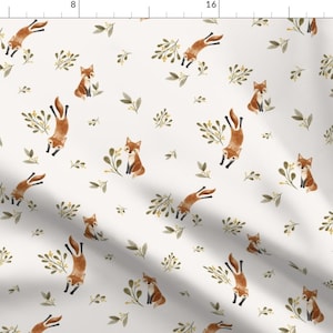 Woodland Fabric - Playful Fox by vivian_yiwing - Forest Animal Wild Adventure Watercolor Fox Woods Fabric by the Yard by Spoonflower