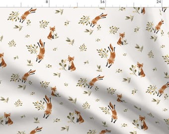 Woodland Fabric - Playful Fox by vivian_yiwing - Forest Animal Wild Adventure Watercolor Fox Woods Fabric by the Yard by Spoonflower
