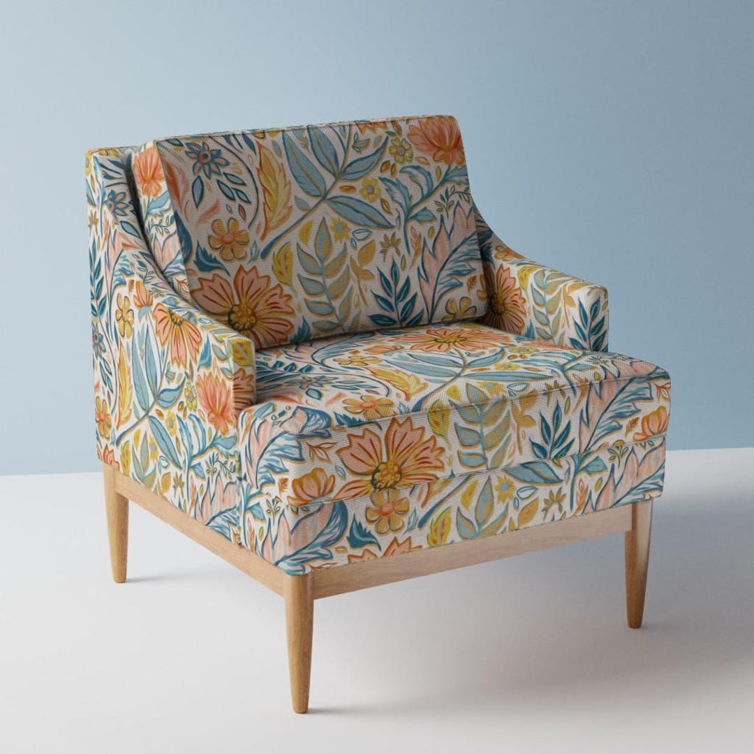 Golden Floral Upholstery Fabric- Art Nouveau Floral by Micklyn - Peach ...