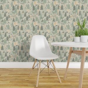 Woodland Babies Peel and Stick Wallpaper - Forest Animals Tan Green Gold - Removable Wall Decor Art - Mamas And Babies by writtenbykristen