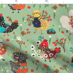 Chicken Fabric - Chicken Pockets By Francisca Reyes - Farm Country Floral Rustic Rooster Kitchen Cotton Fabric By The Yard With Spoonflower